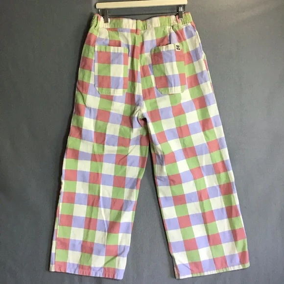 Lucy & Yak L.E. Cole Gingham Wide Leg Jeans W34/R Cotton Dopamine Dressing Indie - Picture 2 of 13